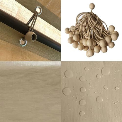 Carport Sidewall Panel with Elastic Ball Bungees (Beige / 10'x20' or 12'x20' Sidewall without Windows)