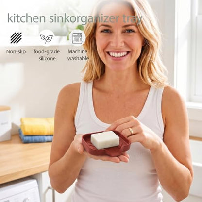 Silicone Soap Dish with Drain Spout (Red / S(4.9"×3.2"))