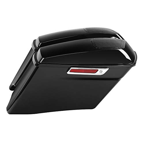 Motorcycle 4" Stretched Saddlebags Fit For Harley Touring 2014 (4" Stretched-Vivid Black W/ Chrome Latches & 6x9 Lids)
