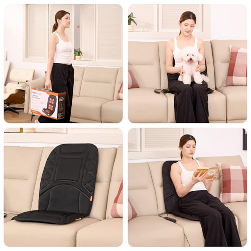10 Vibrating Massage Nodes Back Massager Chair Pad for Pain Relief (Black-10vibration Motor)