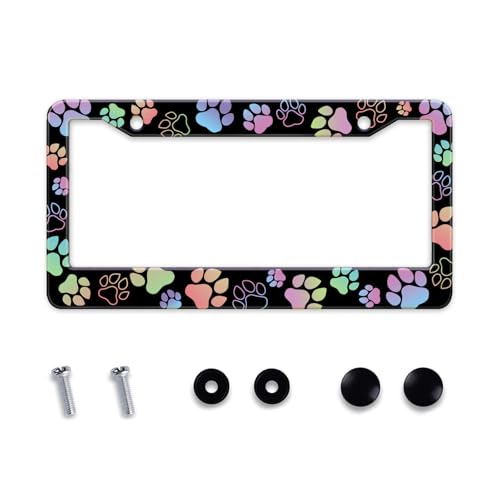 Dog Paw Car License Plate Frames Colorful Pet Paw License Plate Holder (Dog paw Prints)