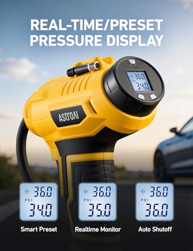 Cordless Tire Inflator Portable Air Compressor 160PSI 12VDC Battery (Yellow)