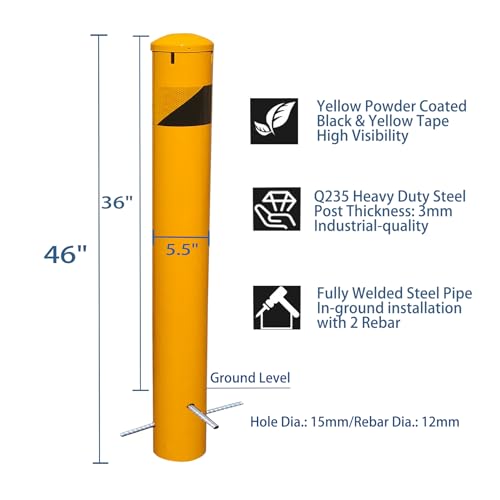 46" High Pour in Place Steel Bollard Post with Removable Cap (46in High x 5.5in Dia)