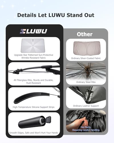 2025 Upgrade Car Windshield Sun Shade Windshield Sunshade Umbrella [Star Fabric] Protect Car from Sun Rays&Heat Damage Keeps Vehicle Cool (S2)