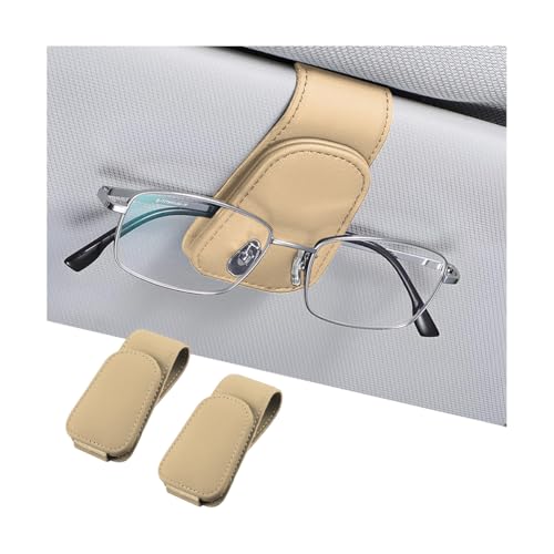 2PCS Sunglasses Holders for Car Sun Visor (2 Pack / Beige/Leather)
