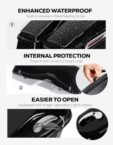 Motorcycle Hard Saddlebags Vivid Black Saddle Bags Trunk W (Standard-Vivid Black W/ Chrome Latches)