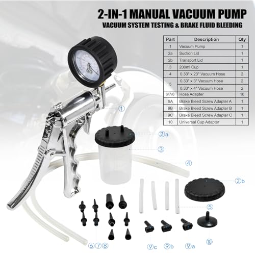 Hand Vacuum Pump Brake Bleeder Kit (Silver)