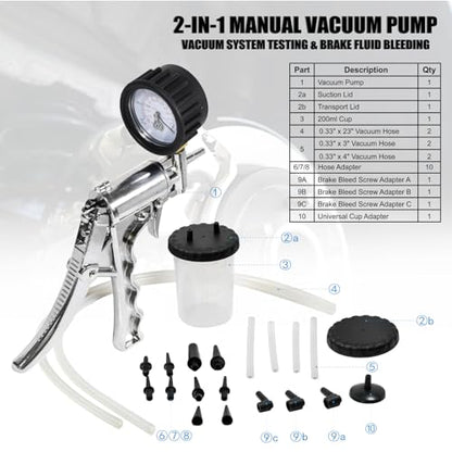 Hand Vacuum Pump Brake Bleeder Kit (Silver)