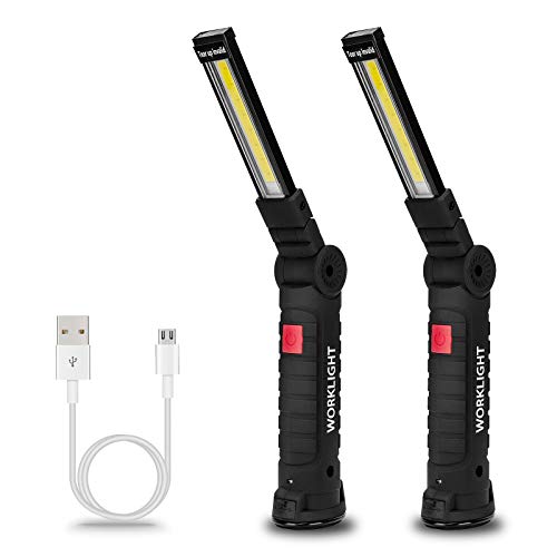 Tool Gifts for Men 2Pack Rechargeable LED Work Lights with Magnetic Base (Black / 2 Pack)