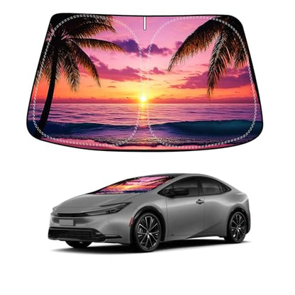 Sunset Beach Car Windshield Sun Shade Compatible with Toyota Prius 5th Gen (for Toyota Prius 2023–2024 - Sunset Beach)