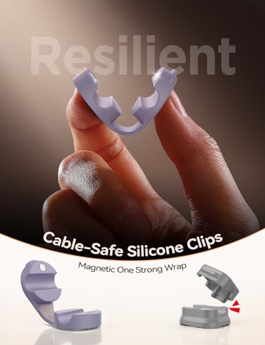 8 Pack Silicone Cord Organizer Magnetic Cable Clips (Purple)