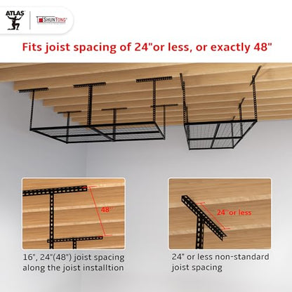 The Atlas 4 x 8 ft Adjustable Height Overhead Garage Storage Rack 900 lbs Heavy Duty Capacity Hammertone Finish (900lbs - Hammertone)