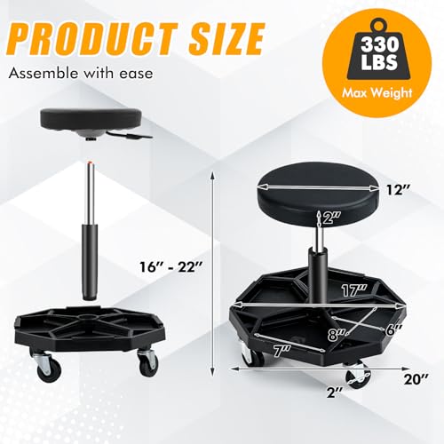 Adjustable Mechanic Rolling Stool (Black)
