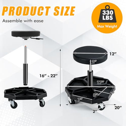 Adjustable Mechanic Rolling Stool (Black)