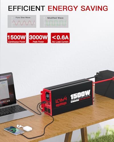 1500 Watt Pure Sine Wave Power Inverter DC 12V to AC 110 (1500W - 12V / Red)