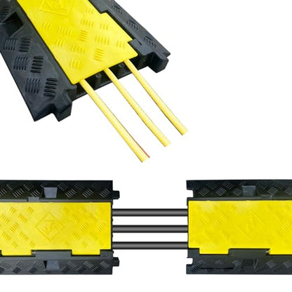 2 Pack Rubber Cable Ramp Hose Cable Protector Ramp 3 Channel 22000Lbs Load Capacity Traffic Speed Bump Wires Power Lines Extension Cord Cover for Indoor Outdoor (22000Lbs-3Channel-2Pack)