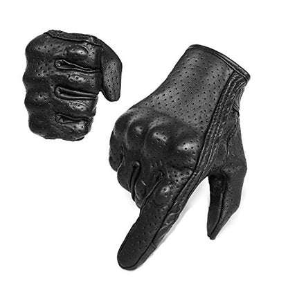 Full finger Goat Skin Leather Touch Screen Motorcycle Gloves Men (Perforated / X-Large)