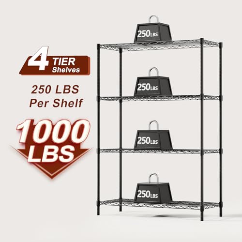 4 Tier Wire Shelf (Black / 36"D x 14"W x 54"H)