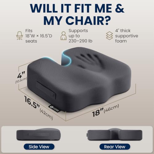 Seat Cushion Memory Foam Chair Cushion for Tailbone Pain Relief (Dark Gray / X-Large)