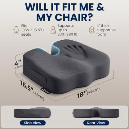 Seat Cushion Memory Foam Chair Cushion for Tailbone Pain Relief (Dark Gray / X-Large)