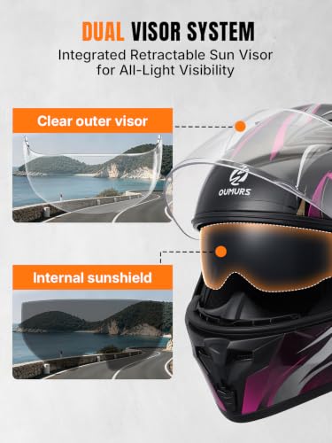 DOT Approved Modular Motorcycle Full Face Helmets Butterfly Pink (Butterfly Pink / Large)