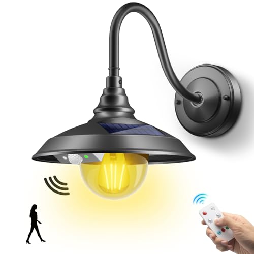 Solar Barn Light Outdoor Aluminum 3 Modes Remote (Black / 1 Pack)
