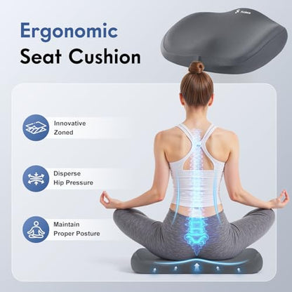 Seat Cushion and Lumbar Support Pillow for Office Chair Car (Gray / 2Pcs)
