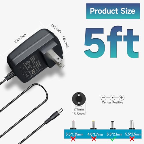 UL Listed 15V 1A 6 ft AC DC Power Supply Adapter with 3 Tips Replacement Backup Cord for Litter (15V1A+3 Tips)