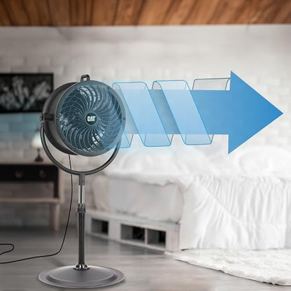 fans - 14”-Blade High-Velocity Pedestal Drum Fan Industrial Grade (Black, 4-in-1): 2,300 CFM, 4-Speed, 360 Degree Adjustable Tilt, Dual Ball Bearing Motor with Die-Cast Cover (HVPD-14AC-BLK) (Black / Pedestal)