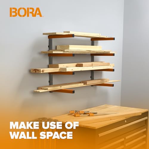 Wood Rack 4 Level Heavy Duty Lumber Storage Rack Wall Mount PBR (Orange and Gray / 4-Level)