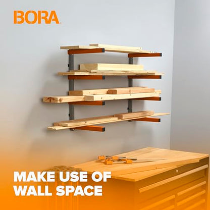 Wood Rack 4 Level Heavy Duty Lumber Storage Rack Wall Mount PBR (Orange and Gray / 4-Level)