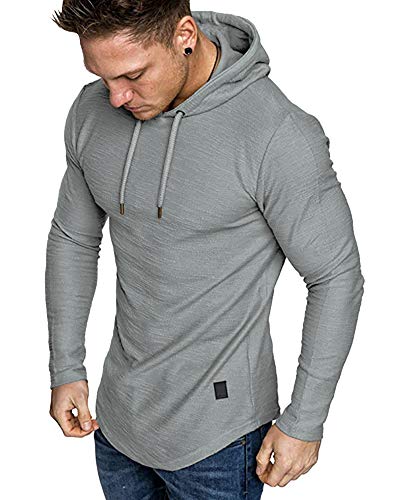 Mens Fashion Athletic Hoodies Sport Sweatshirt Solid Color Fleece Pullover Light Grey X (X-Large / Light Grey)
