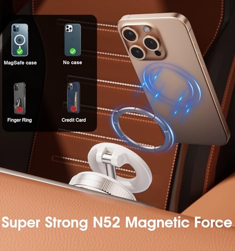Strong Magnetic Car Phone Holder for MagSafe Ultra Vacuum Suction Cup Phone Mount 360° Cell Phone Holders for Your Car Accessories for iPhone 16 15 14 13 12 Android (White)