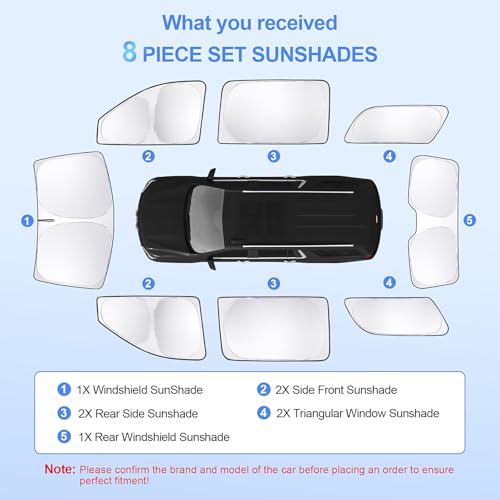 8pcs Car Window Shades for GMC Yukon XL&Chevy Suburban 2021 (for GMC Yukon XL/Chevy Suburban2021-2025 2026)