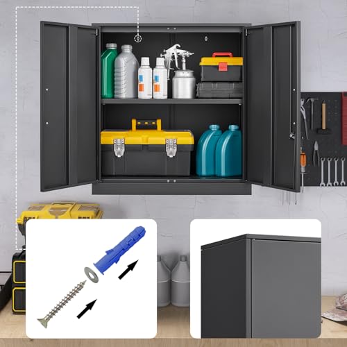 Metal Storage Cabinets with 2 Doors and Handle (27.95"H Metal Handle / Black)