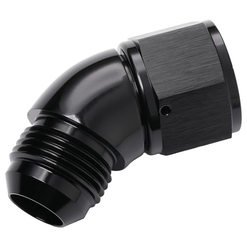 45 Degree 12AN Male to 12AN Female Swivel Full Flow Fitting Adapter Coupler Aluminum Black (12AN / Black - 45 Degree)
