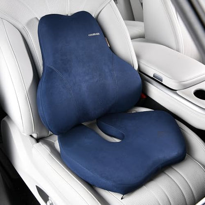 Memory Foam Car Seat Cushion and Lumbar Support Pillow for Car (Blue / 2 Pieces)