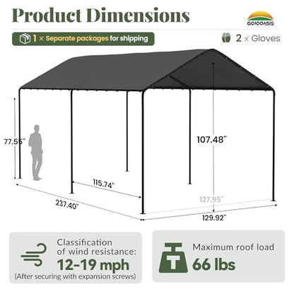 10x20 Carport Heavy Duty Portable Garage Shelter (Gray / 10x20 without sidewalls)
