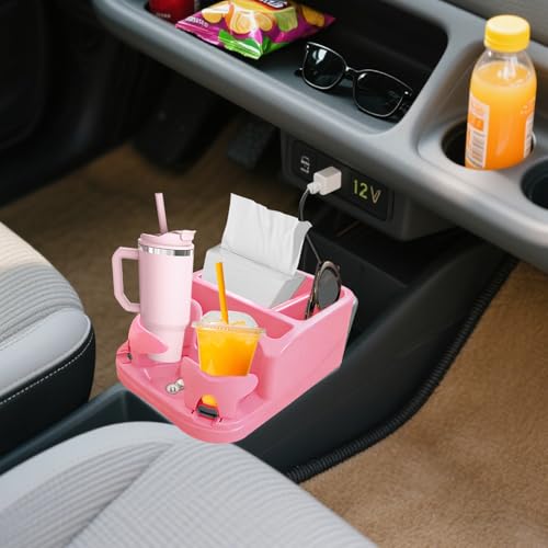 Car Center Console with Adjustable Cup Holders (Pink)