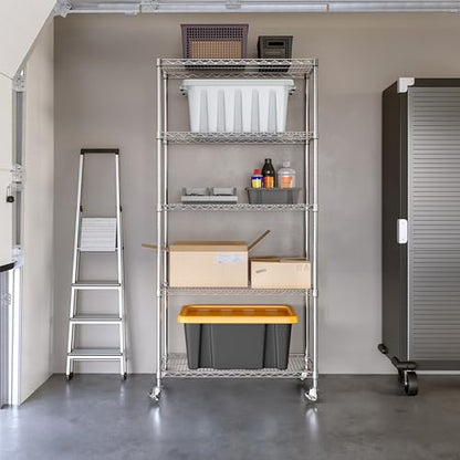 5-Tier NSF-Certified Steel Wire Shelving, 36"W x 14"D x 75.5"H, Silver (Silver / 5-Tier Shelving, 36" W x 14" D)