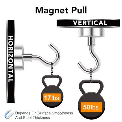 Magnetic Hooks 50Lbs+ Heavy Duty Magnet Hook for Cruise Cabins (Silver / 4Pack-50LB)