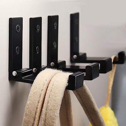Folding Coat Hooks 4pcs Foldable Hook Wall Mounted for Hanging Coat (Black-4 Pack)