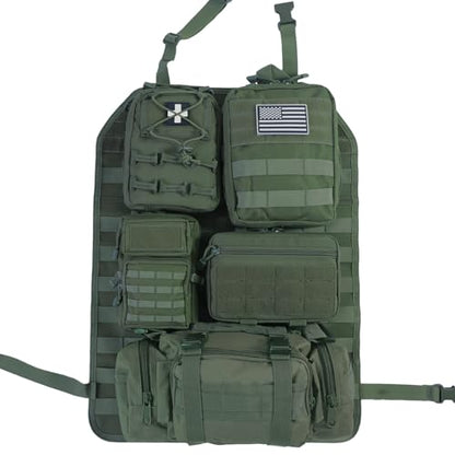 Universal Tactical Seat Back Organizer Vehicle Molle Panel Organizer Storage Bag with 5 Detachable Molle Pouch for All Vehicel Such as Jeep (Upgraded-B-Military Green)