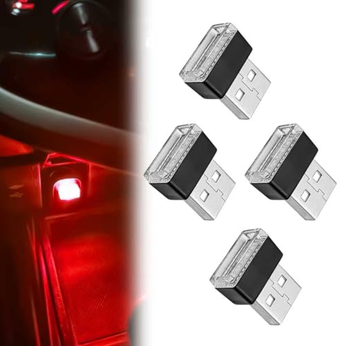 4 PCS USB LED Car Interior Ambient Lighting Kit (4pcs red)