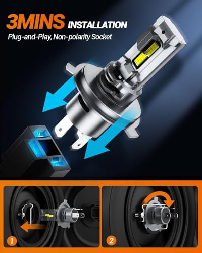 H4/9003/HB2 Bulb, 70,000LM Super Brighter,6500K Cool White H4/9003/HB2 Bulbs or Fog,3 Min Plug and Play Lights Combo, Pack of 2 (H4)