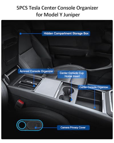 5PCS Double Layer Center Console Organizer Tray for Tesla Model Y Juniper 2025 2026 Accessories Refreshed Car Storage Tray Armrest Tray Insert Cup Holder Hidden Compartment Storage Box (Juniper (Style 3))