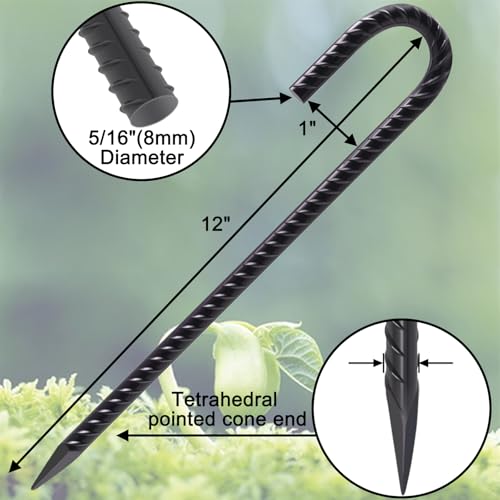 Rebar Stakes 12 Inch J Hook Heavy Duty Tent Stakes for Wire Fencing (J-12 Inch-59 Pcs / J-12 Inch-Φ5/16"-Black)