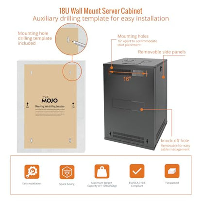 18U Wall Mount Rack Network Cabinet for 19" IT Equipment (18U/Glass Door)