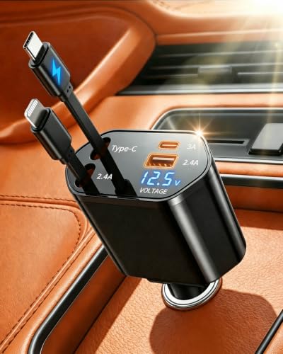 4 in 1 Retractable Car Charger (Black)