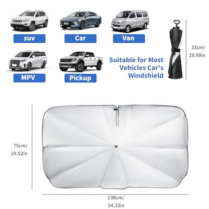 2026 Upgraded Car Windshield Sun Shade Umbrella Foldable Sunshade UV Block (L)